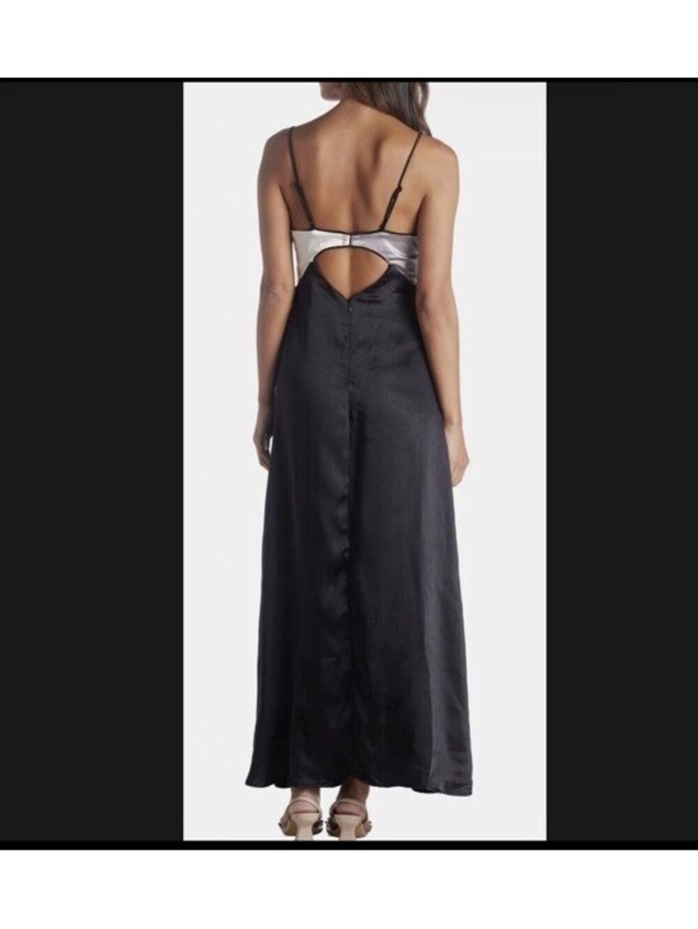 NWT Lena Satin Colorblock Black & Cream Midi Cutout Slip Dress. Medium $78 - Picture 2 of 9